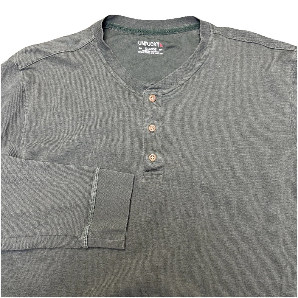 Untuckit Veneroso Pullover Henley Shirt Mens XL Green Long Sleeve‎ Casual Preppy